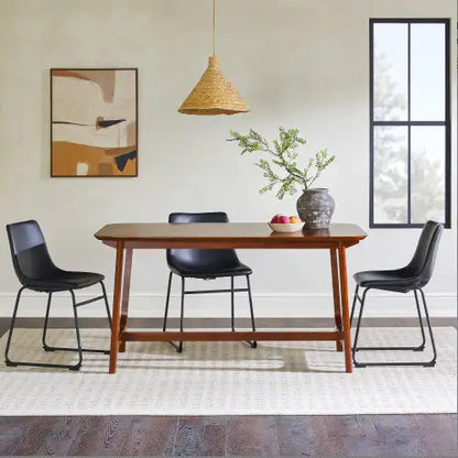 Mid-Century Modern Dining Table With Trestle Base, Walnut Veneer