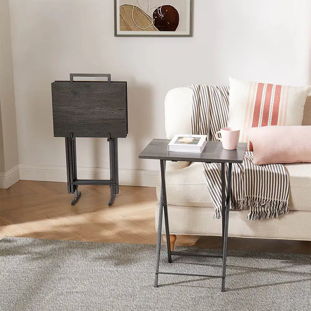 5 Piece Folding TV Tray Table Set,Foldable Sofa Side Table