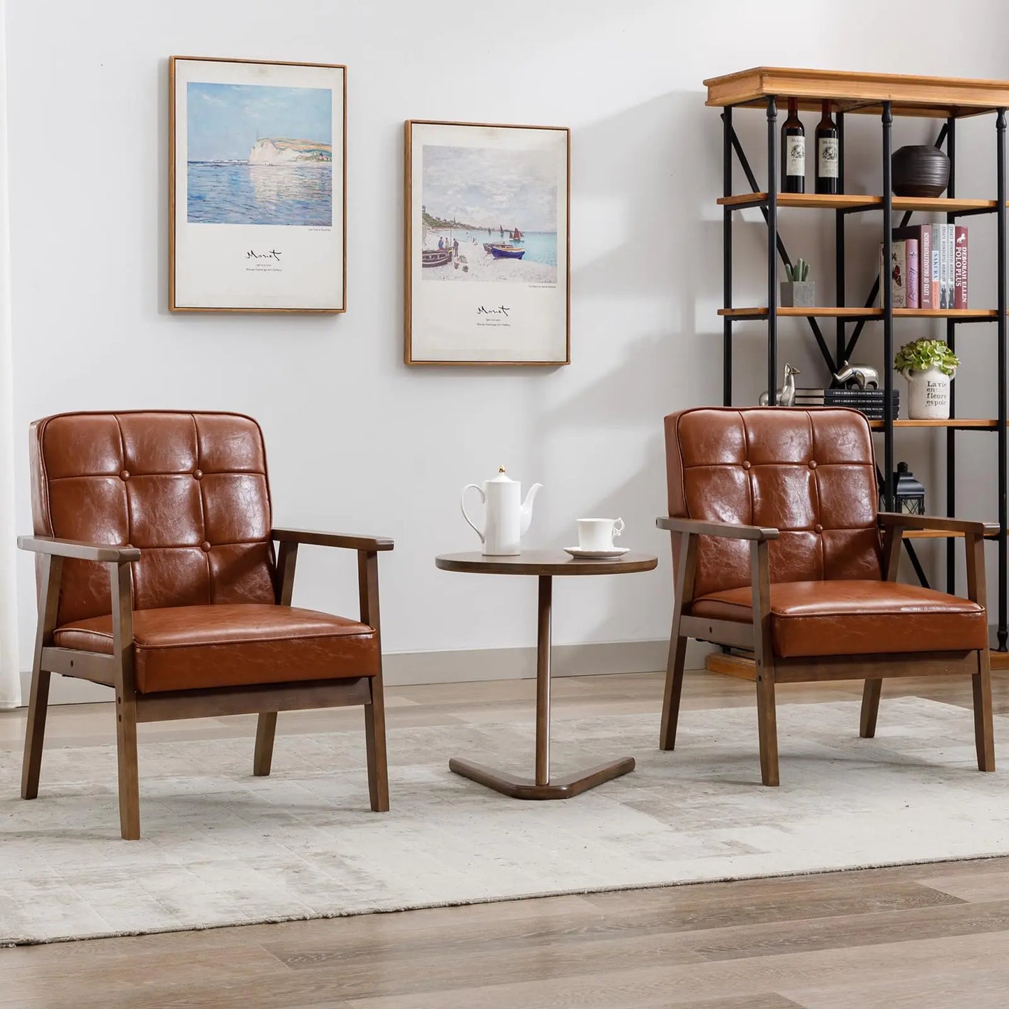 Accent Chairs Set of 2 Mid Century Modern Accent Chair Retro Wood and Leather