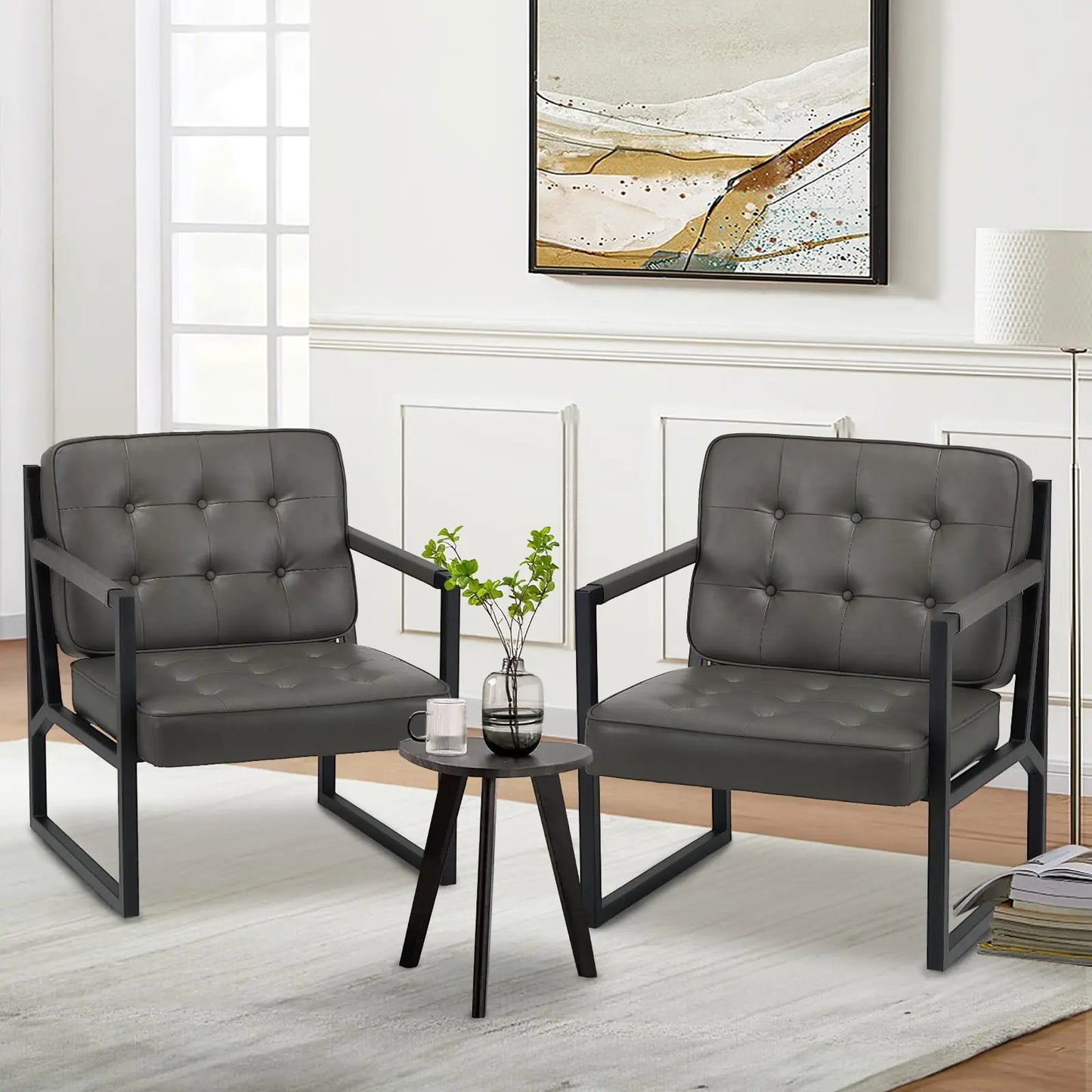Accent Chairs Set of 2 Modern Accent Arm Chairs for Living Room Comfy Leather